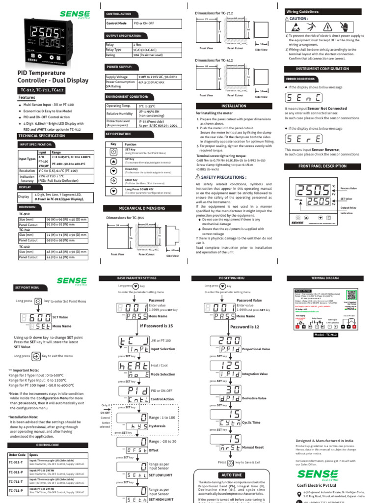 Sense Tc 912 Pid Temperature Controller | PDF | Power Supply | Mains ...