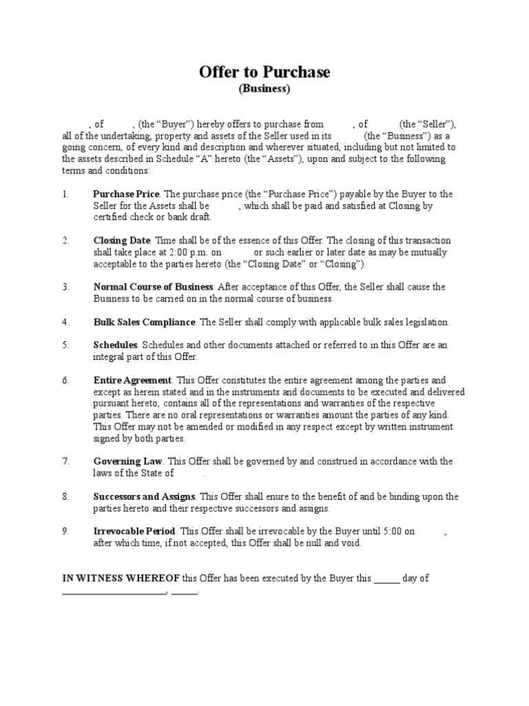 Business Purchase Offer Template | PDF | Business Law | Private Law