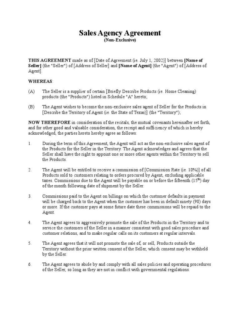 Sales Agency Agreement Non Exclusive Law Of Agency Sales