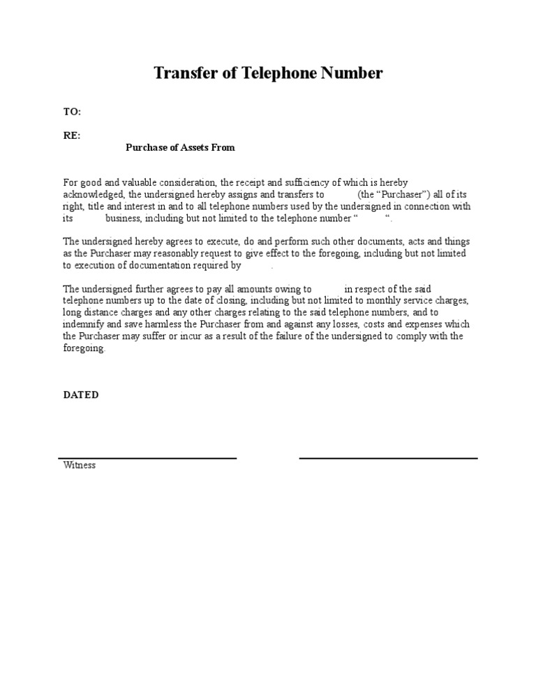 Telephone Number Transfer Agreement | PDF | Law