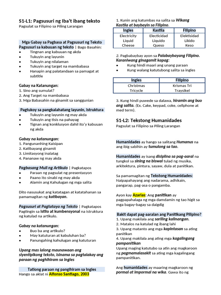 filipino notes, | PDF