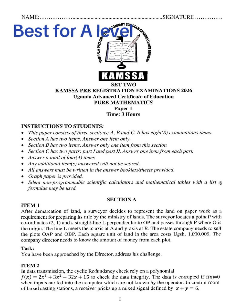 Kamsa Pùre Mathematics Paper 2 2026 | PDF