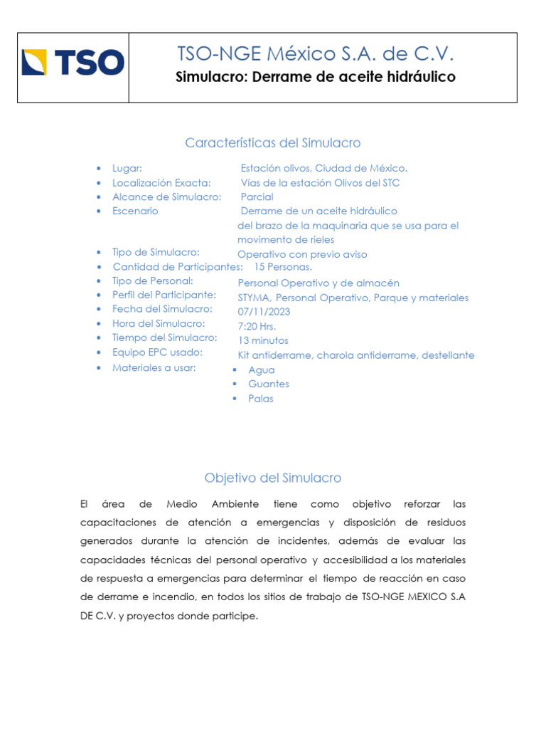 Hipotesis Simulacro Derrame de Sustancia Quimica | PDF