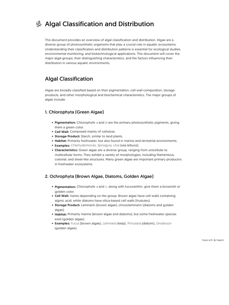 Algal Classification and Distribution | PDF | Algae | Cyanobacteria