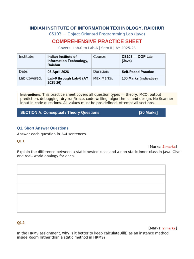 OOP Practice Sheet Questions | PDF | Method (Computer Programming ...