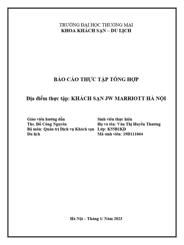 Bao Cao Thuc Tap Tong Hop Ve Khach San Jw Marriott k55b1kd | PDF