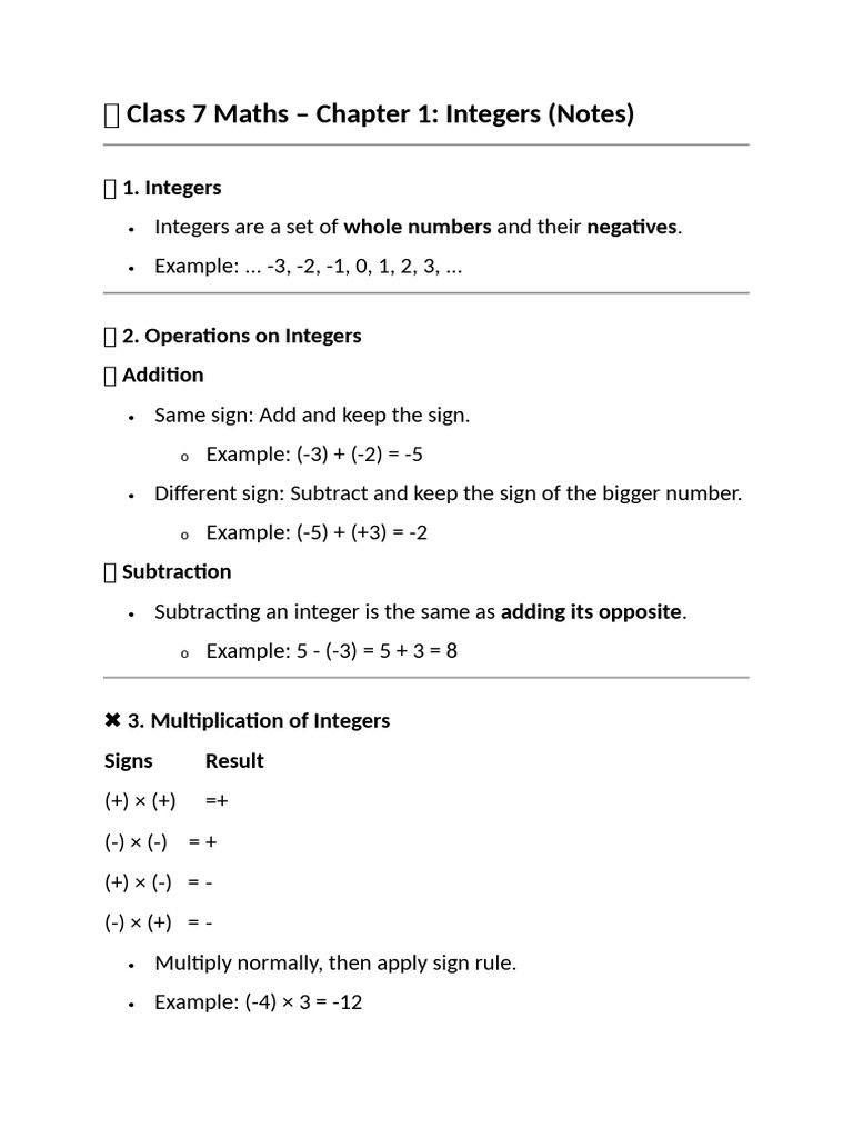 Chapter - 1 Integers | PDF