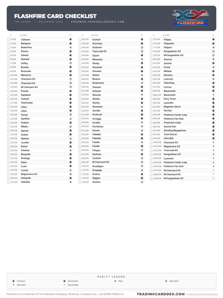 Pokemon Flashfire Card Checklist | PDF | Pokémon | Japanese Games