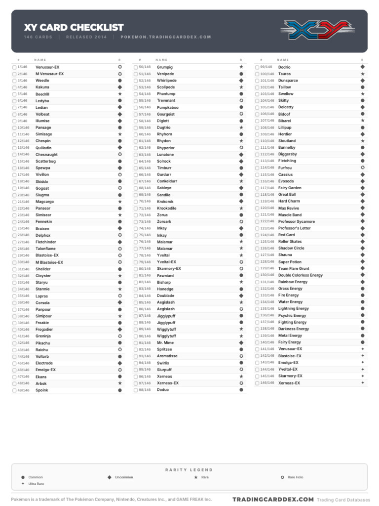 pokemon xy card checklist Pokemon XY Card Checklist | PDF | Nintendo