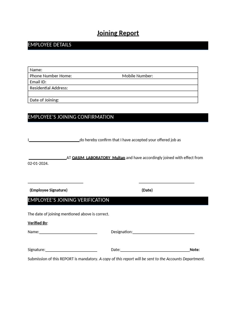 Annex- B (Joining Report) | PDF