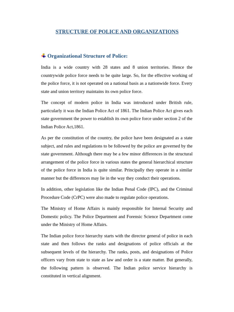 Structure of Police and Organizations 2023 | PDF | National Security ...