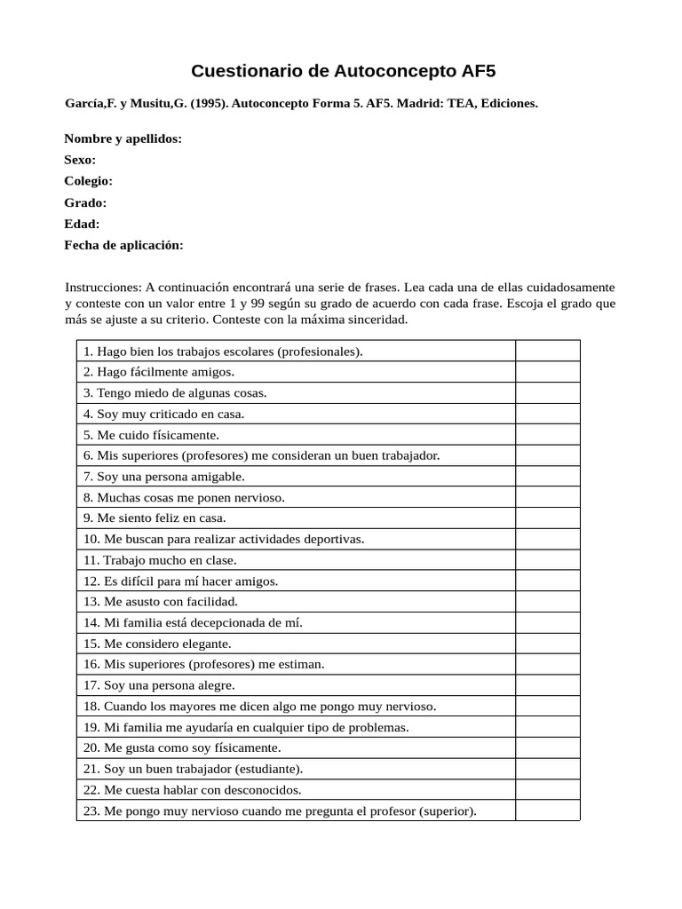 Cuestionario AF5 Ficha | PDF
