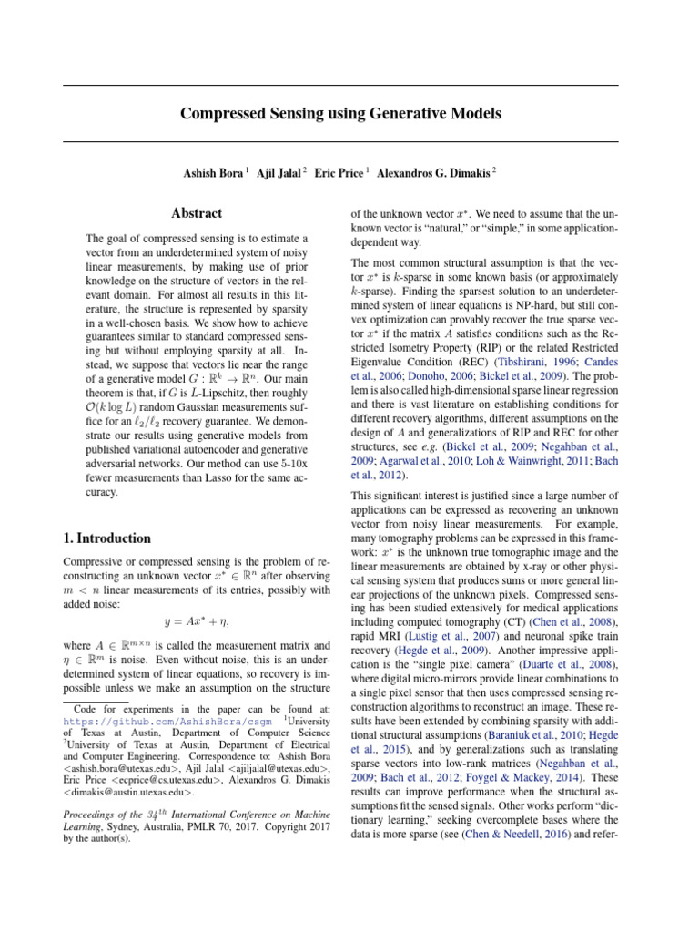 Compressed Sensing Using Generative Models | PDF | Matrix (Mathematics ...