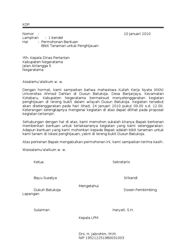 Contoh Surat Lamaran Untuk Dinas Pertanian Berbagi