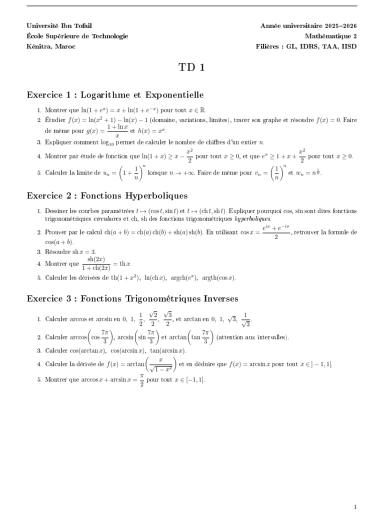 TD1 | PDF | Combinatoire | Analyse réelle