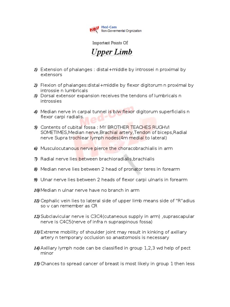 Med-Com's Imp Point From Upper Limb | PDF | Business