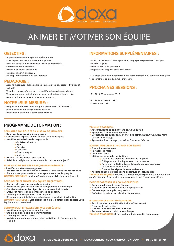 Formation Animer Et Motiver Son Equipe