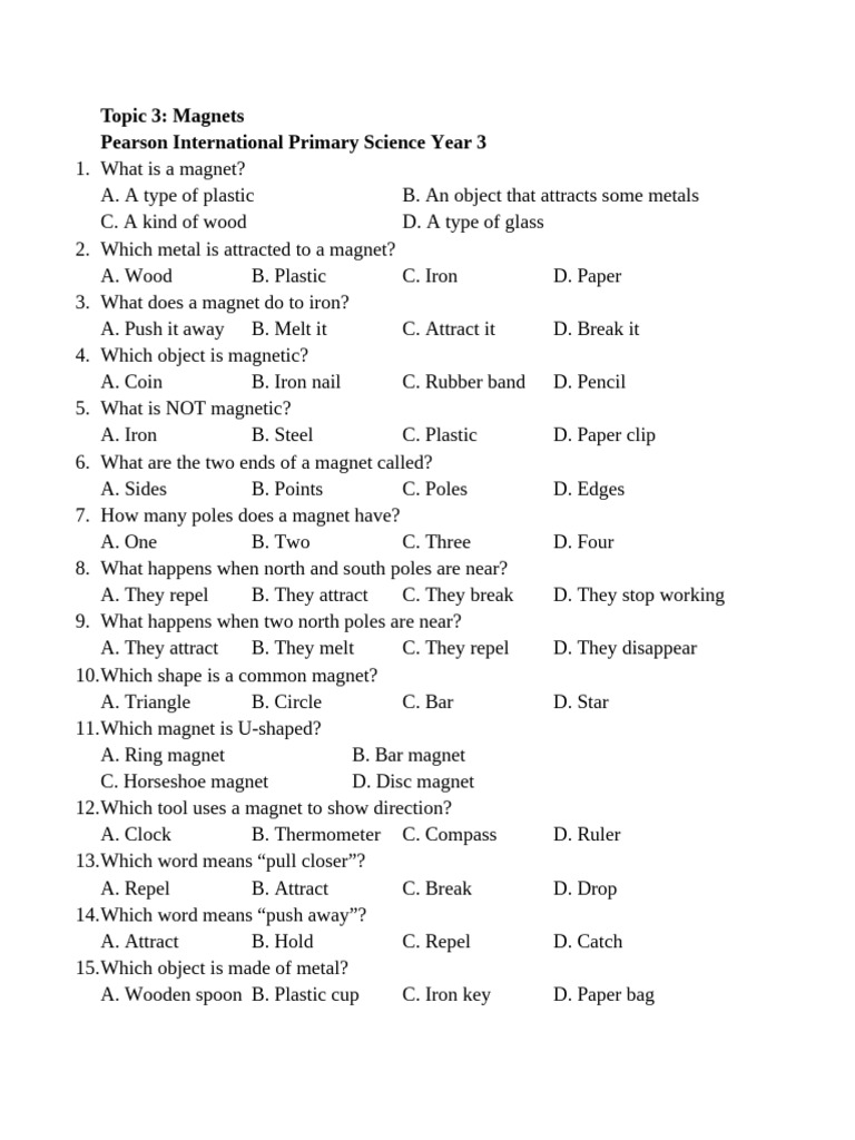Practice Questions For Magnets | PDF | Magnet | Magnetism
