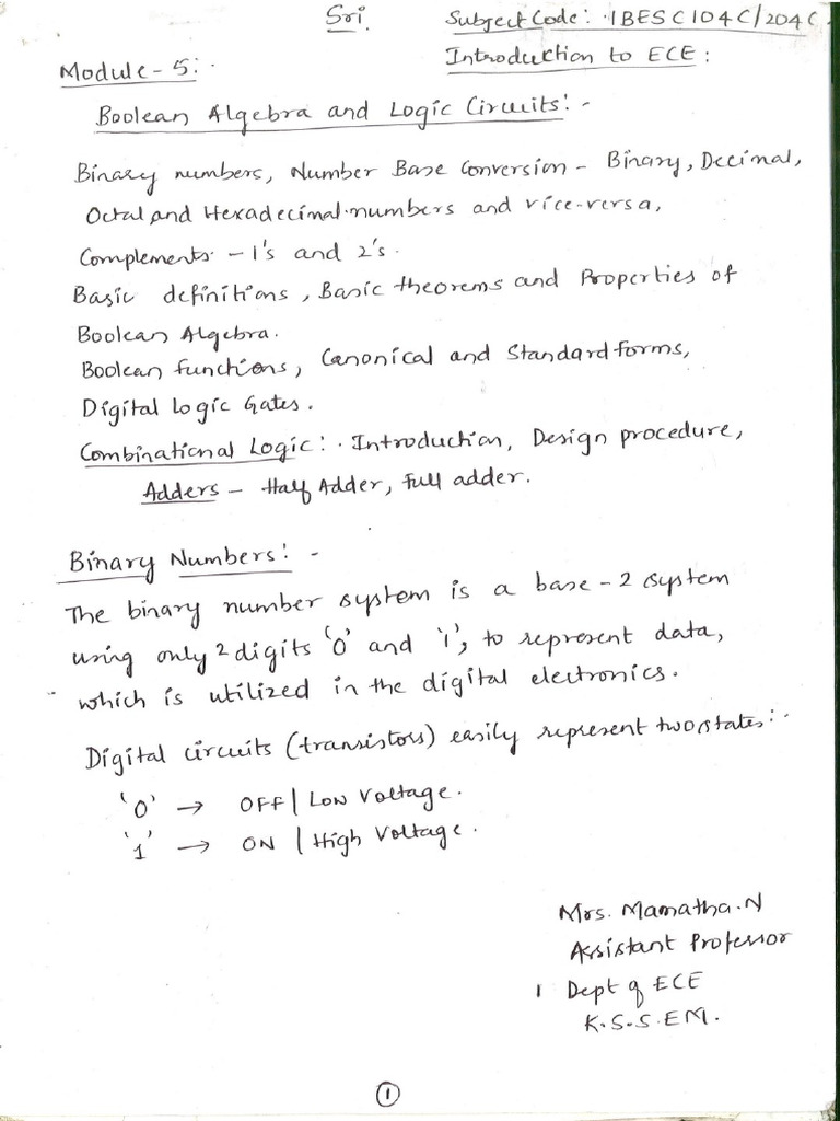 Module5 BooleanAlgebranLogicCircuits Notes | PDF
