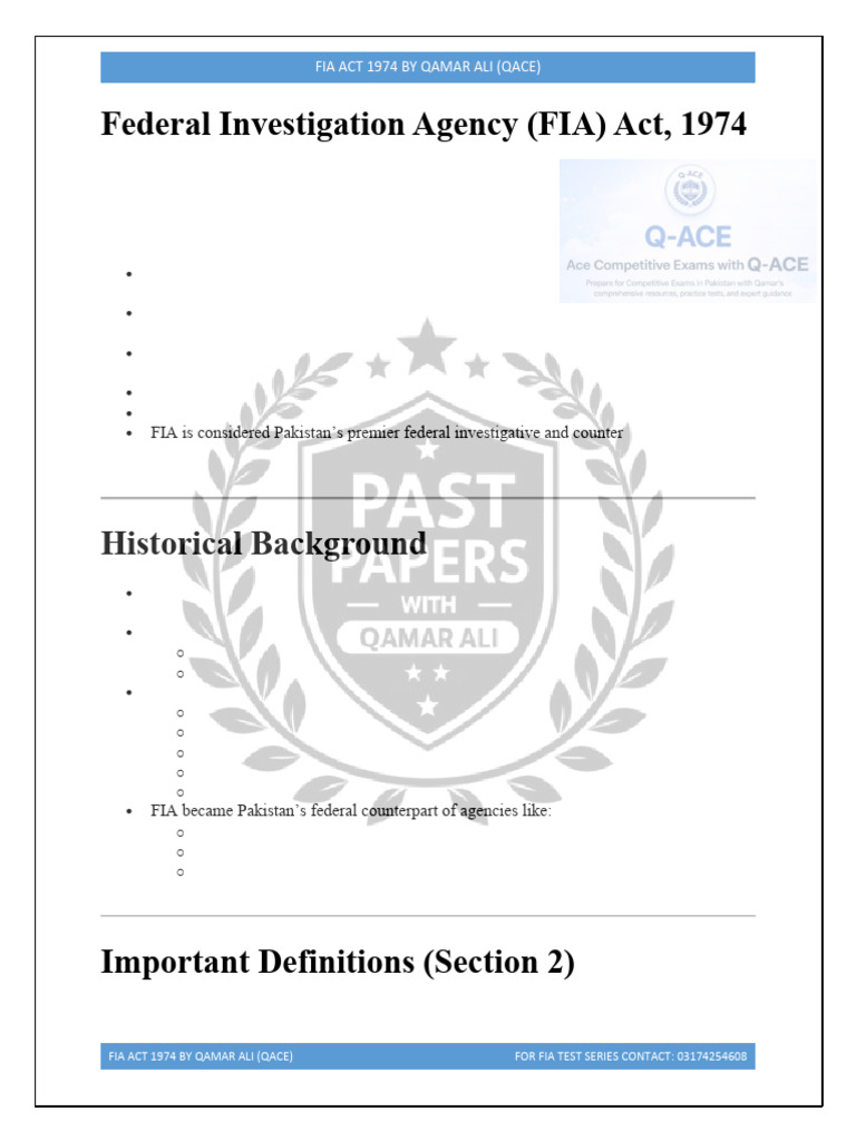 FIA ACT NOTES by QAMAR | PDF | Crimes | Crime & Violence