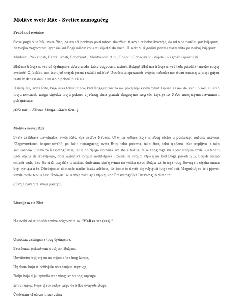 Molitve Svete Rite | PDF