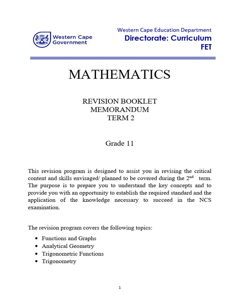 2026 Grade 11 Mathematics Revision Memo Term 2 | PDF | Trigonometry ...