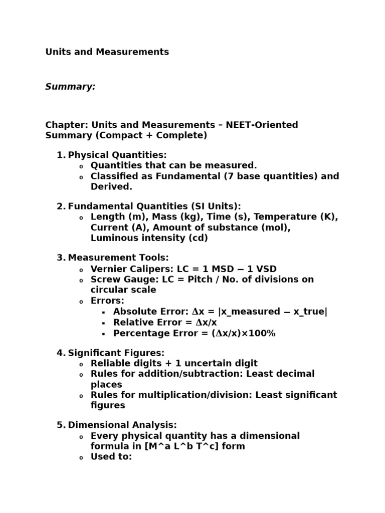 CH 1 Units and Measurements | PDF | Force | Momentum
