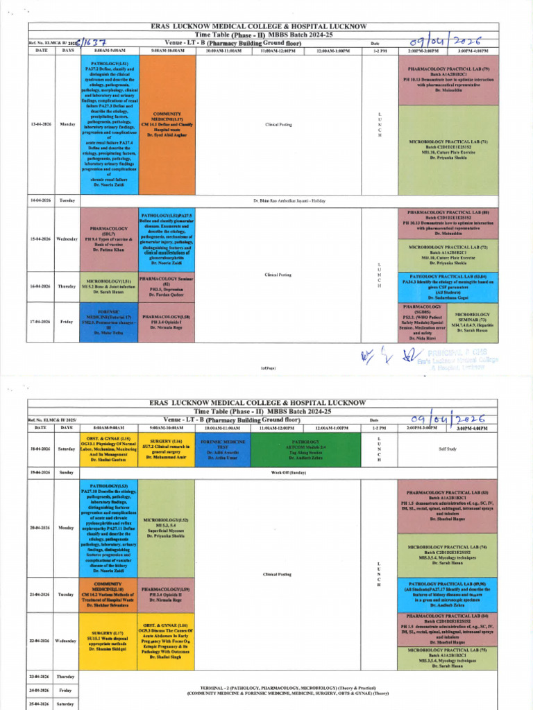 Time Table MBBS Phase 2 Batch 2024-25-09.04.2026 | PDF