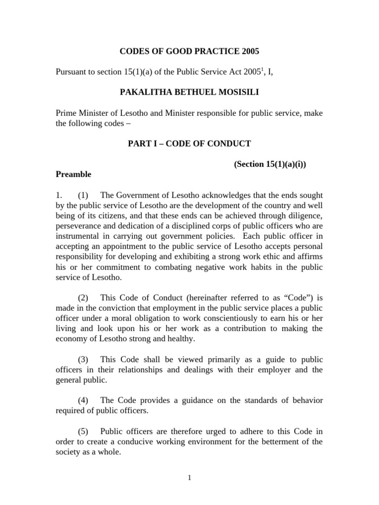Codes of Good Practice 2005 | PDF