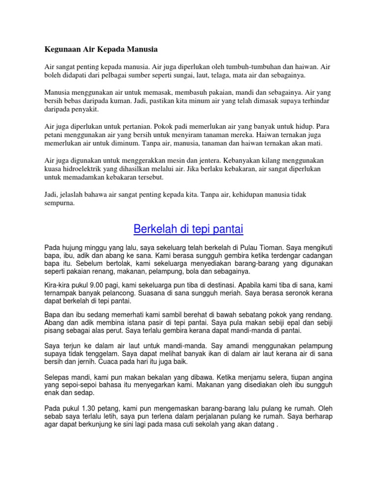 Contoh Karangan Upsr Kegunaan Air Kepada Manusia Pdf