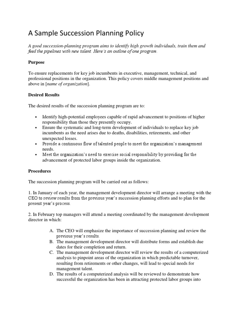 A Sample Succession Planning Policy | PDF | Succession Planning | Business