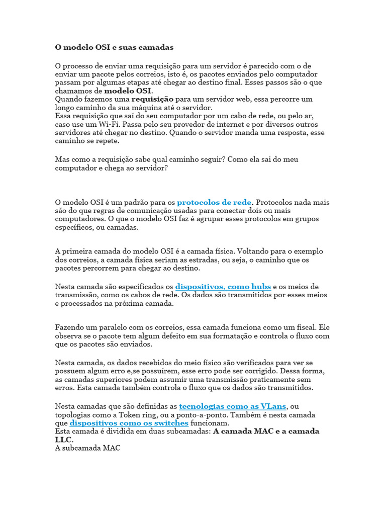 O Modelo OSI e Suas Camadas | PDF | Rede de computadores | Modelo OSI