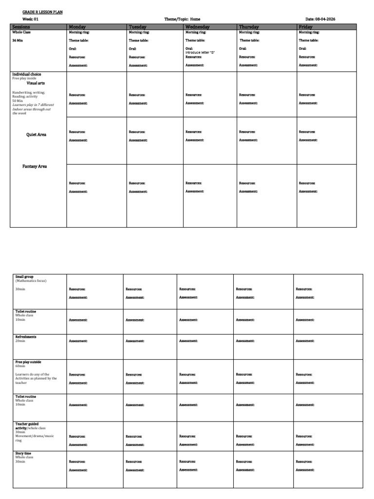 GRADE R LESSON PLAN | PDF
