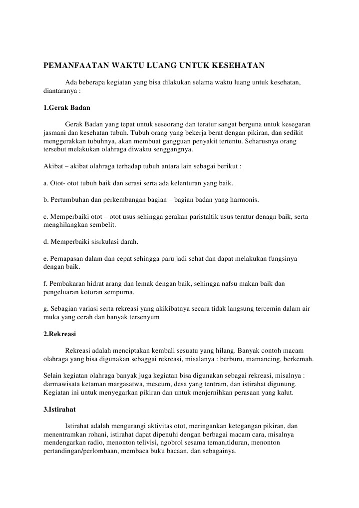 Pemanfaatan Waktu Luang Untuk Kesehatan
