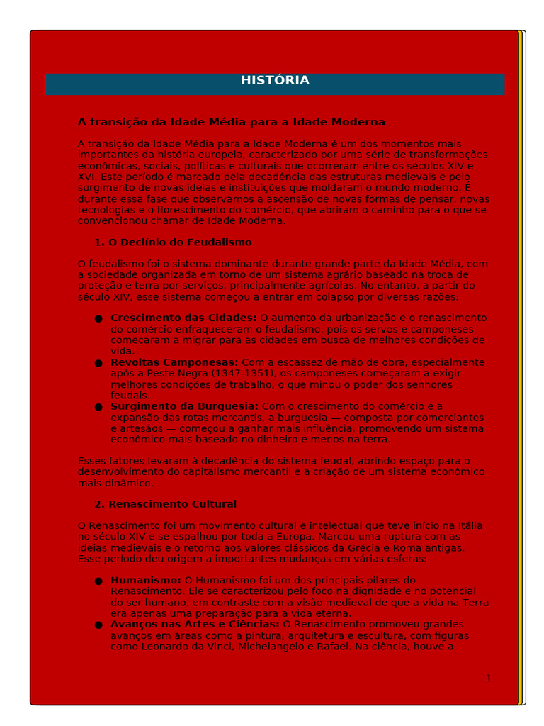 A Transição Da Idade Média para A Idade Moderna. | PDF | Idade Moderna ...