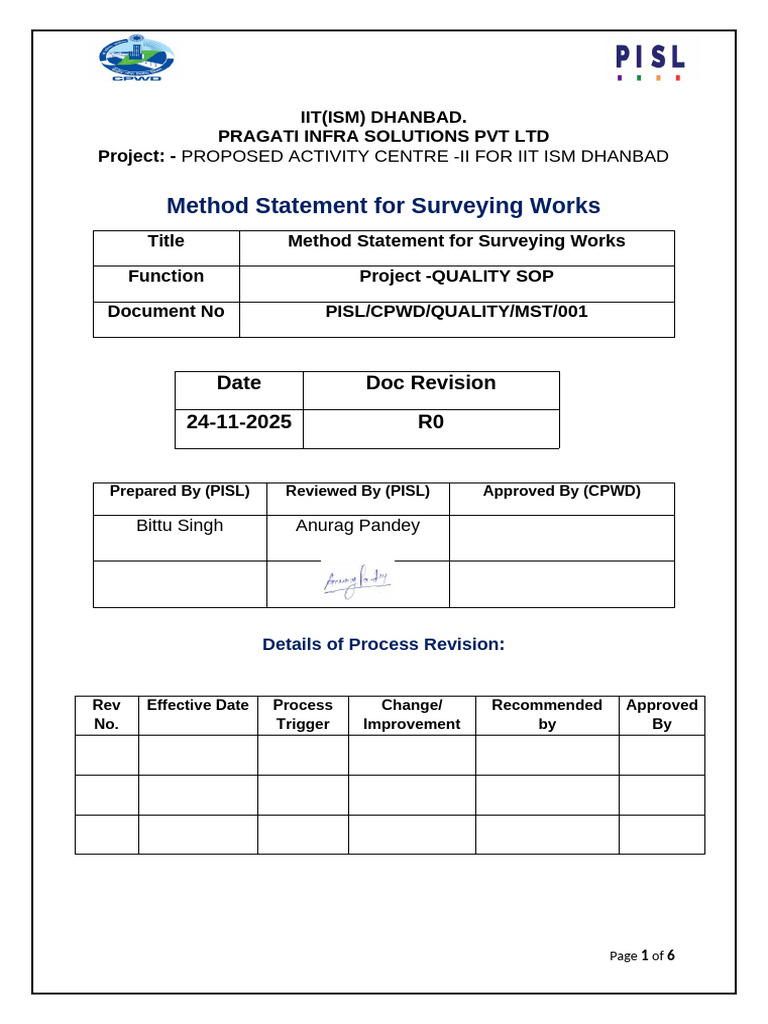 Method Statement For Surveying Works | PDF | Safety | Surveying