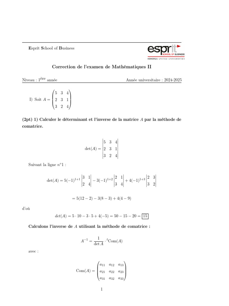 Correction Examen 24 25 | PDF | Théories de matrice | Algèbre