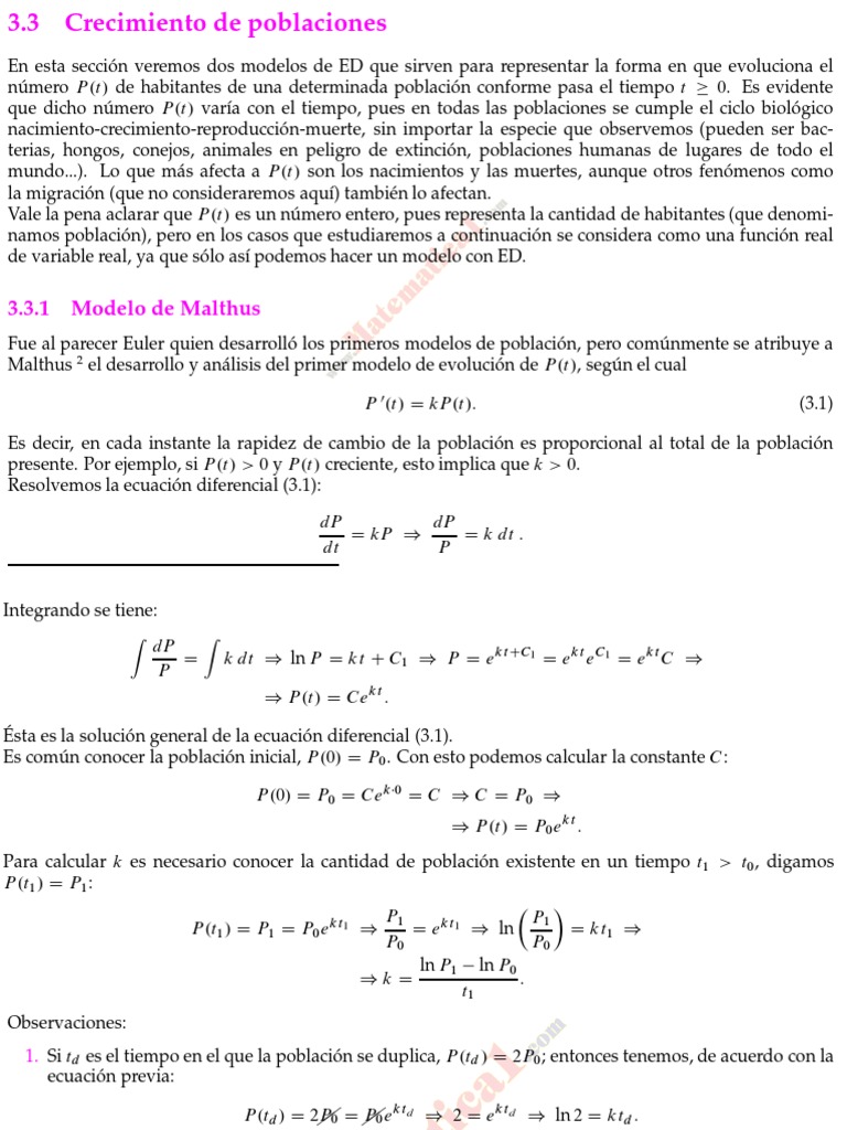 Modelo de Malthus | PDF | Evolución | Ecuaciones