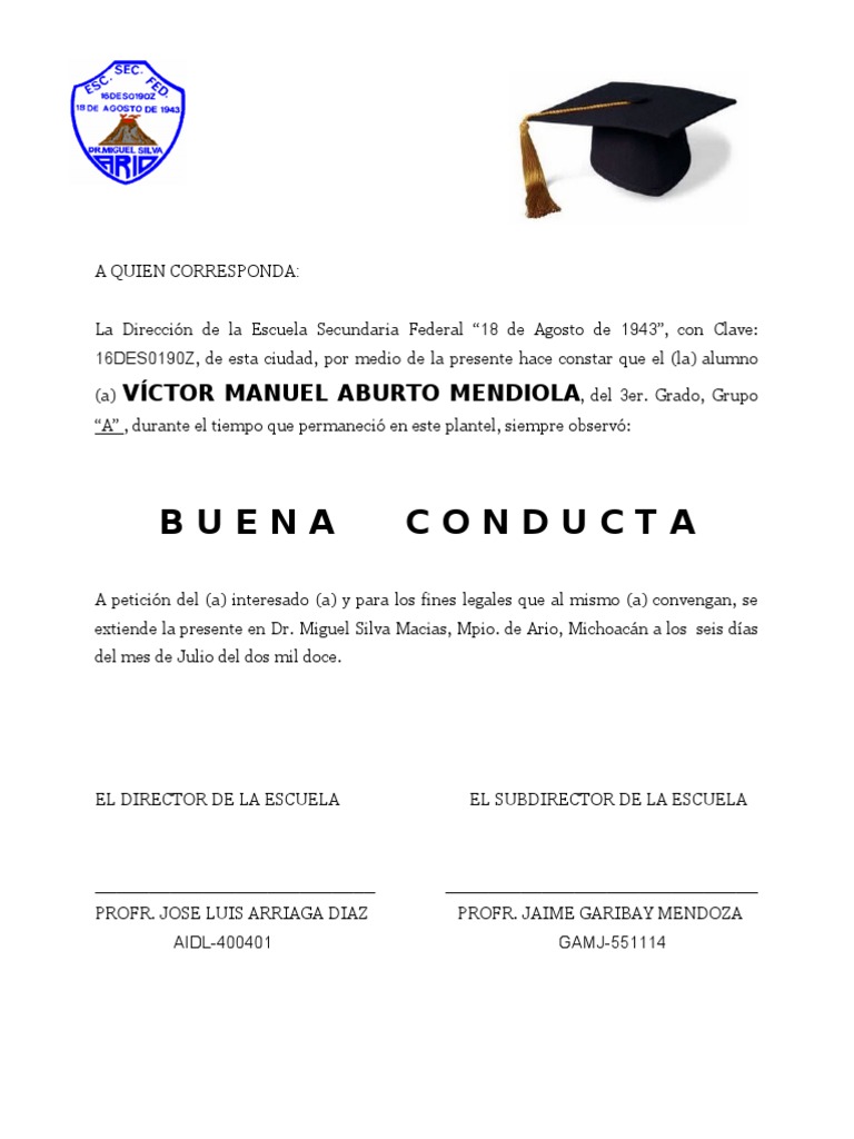 Constancia de Buena Conducta