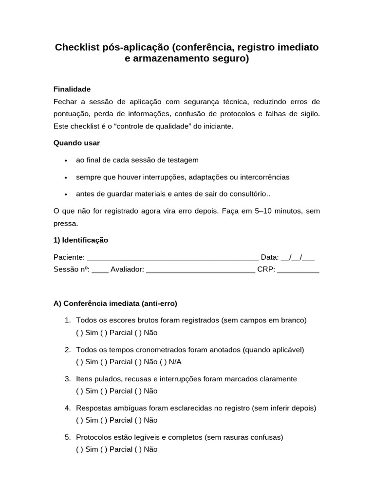 Checklist Pós-Aplicação | PDF