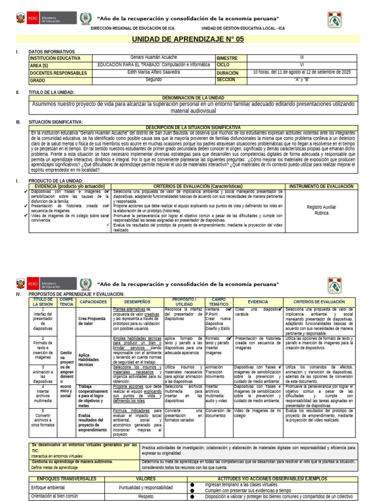 5 - 1ro Unidad de Aprendizaje - 2025 | PDF | Evaluación | Aprendizaje