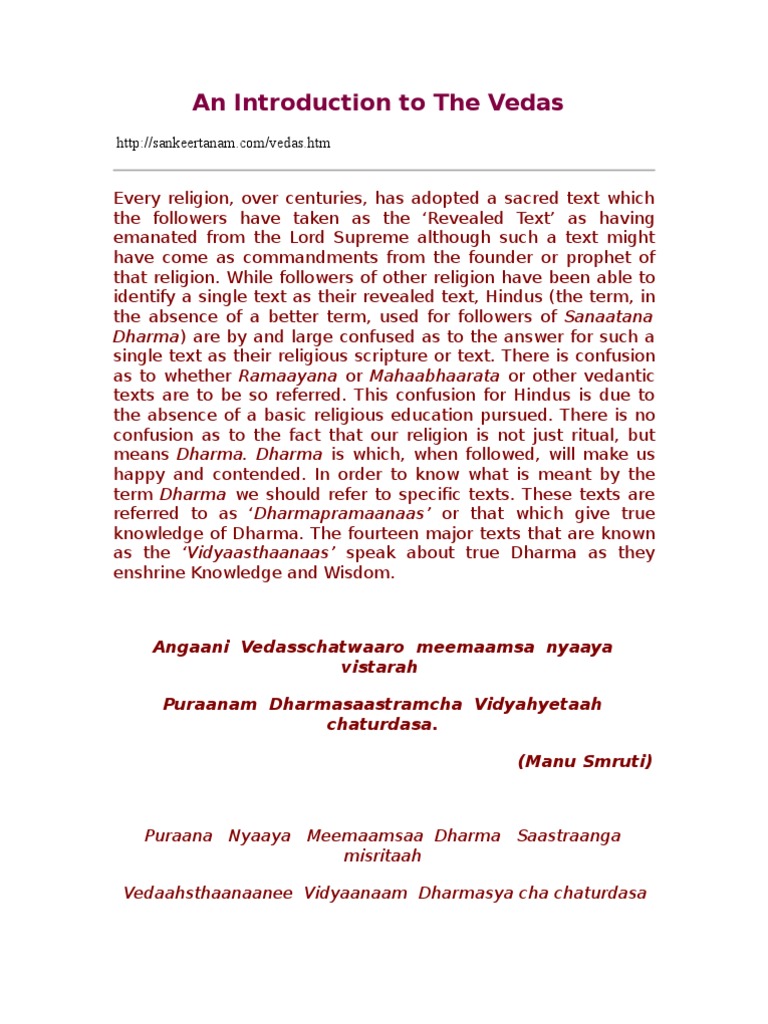 An Introduction To The Vedas | PDF | Vedas | Upanishads