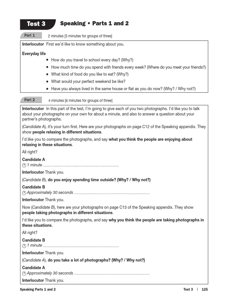 First For Schools Trainer 2 Corrections p125 Activity | PDF