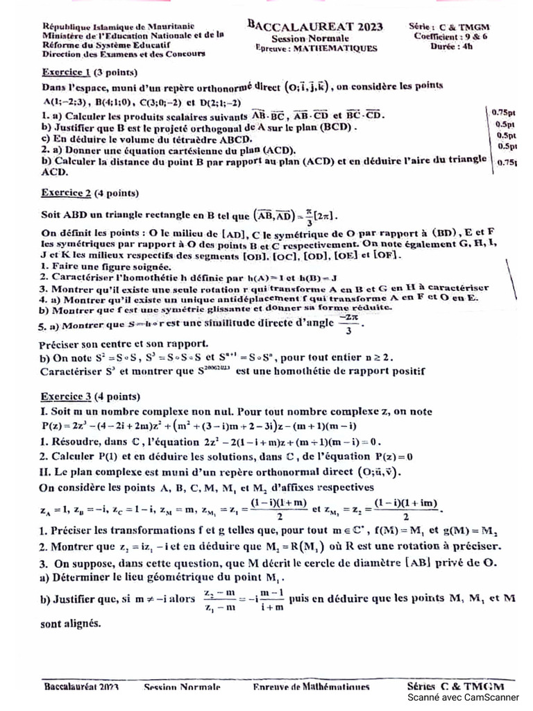 Sujet Bac C Math 2001 | PDF | Fonction (Mathématiques) | Triangle