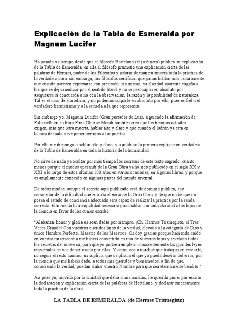 Explicación de La Tabla de Esmeralda Por Magnum Lucifer PDF