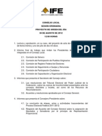 Consejo Local Sesión Ordinaria Proyecto de Orden Del Día 30 de Agosto de 2012 12:00 HORAS