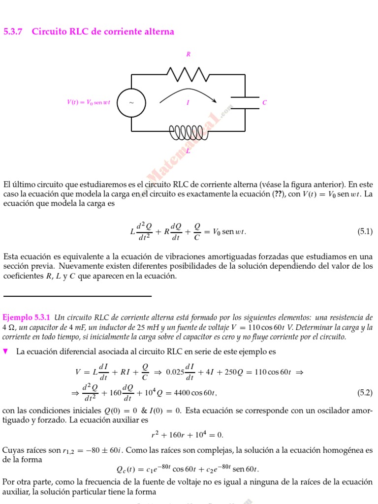 Circuito RLC de Corriente Alterna | PDF | Ecuaciones | Condensador