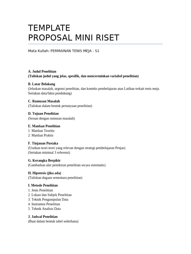 Template Proposal Mini Riset Tenis Meja | PDF
