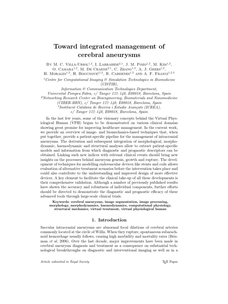 Management Cerebral Aneurysms | PDF | Medical Imaging | Interventional ...