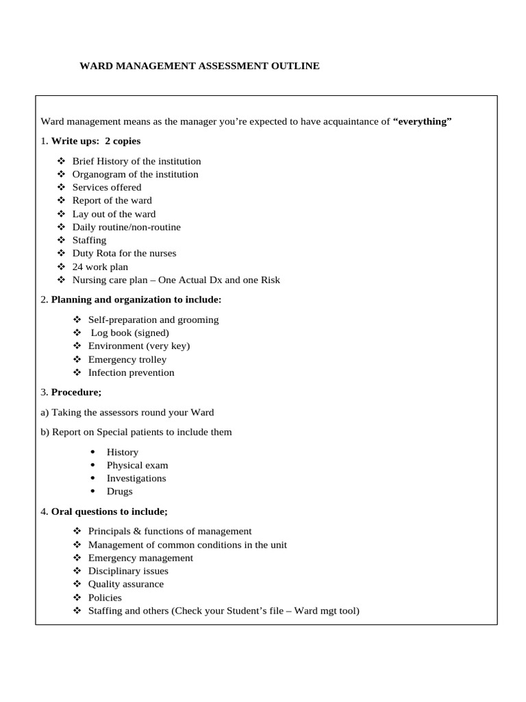 Ward Management Assessment Outlines | PDF